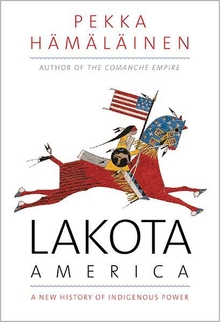Cover of the book Lakota America, which depicts an indigenous rider on a leaping red horse